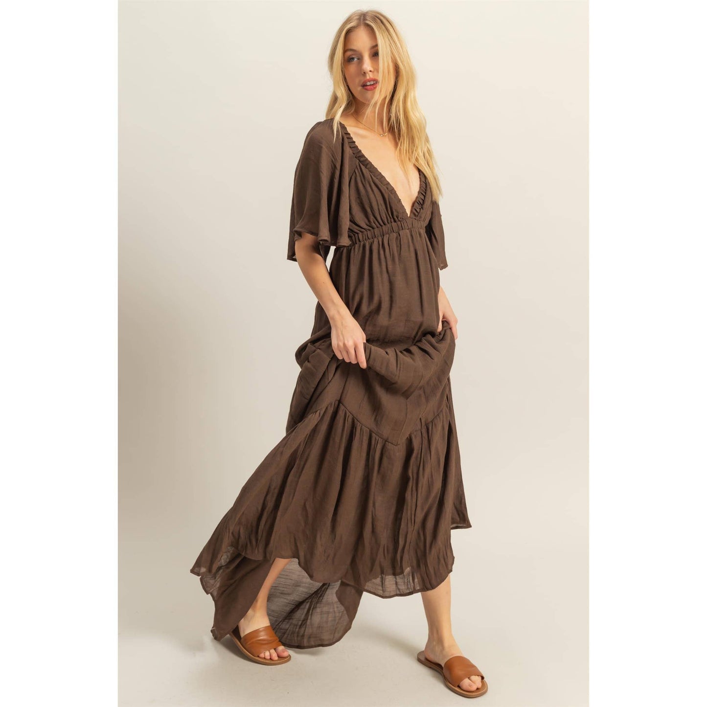 Mocha V Maxi Dress