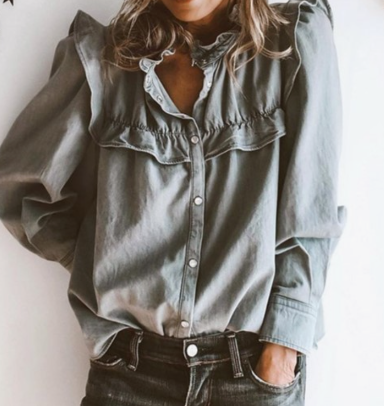Ruffle Wave Denim Shirt