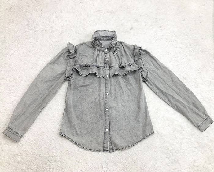 Ruffle Wave Denim Shirt