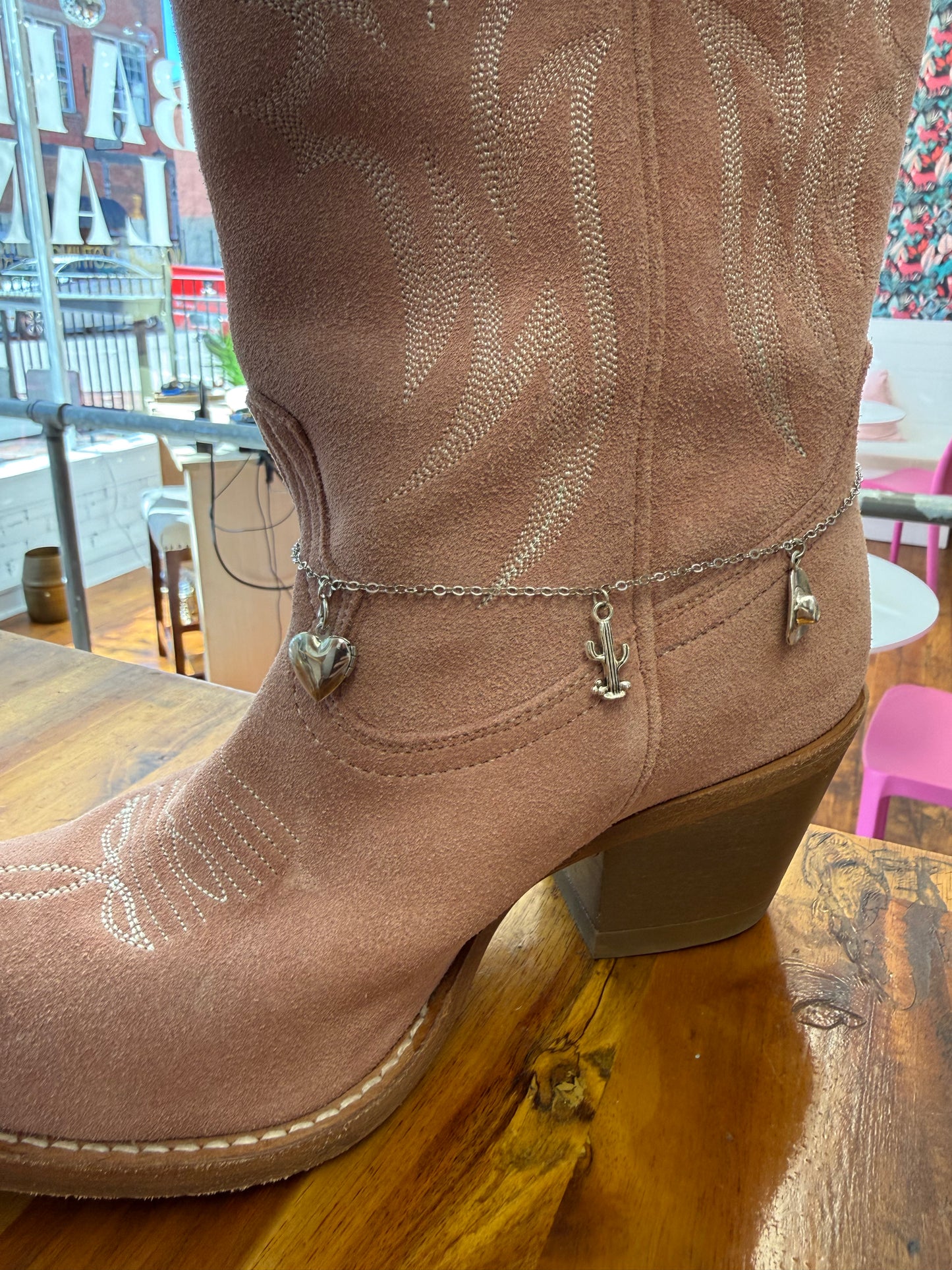 Boot Laces - Silver with Boot, Cactus, and hear locket