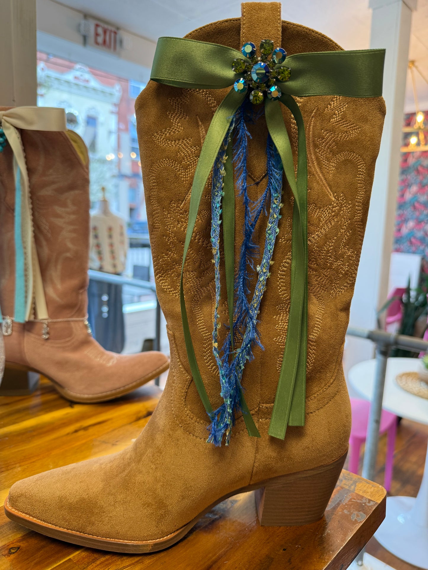 Boot Bows - Green and Blue with Pendant