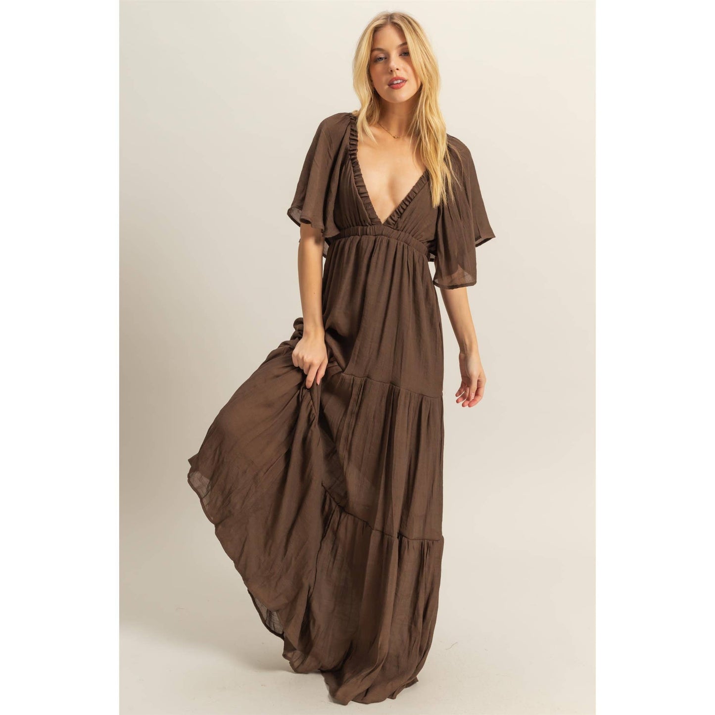 Mocha V Maxi Dress