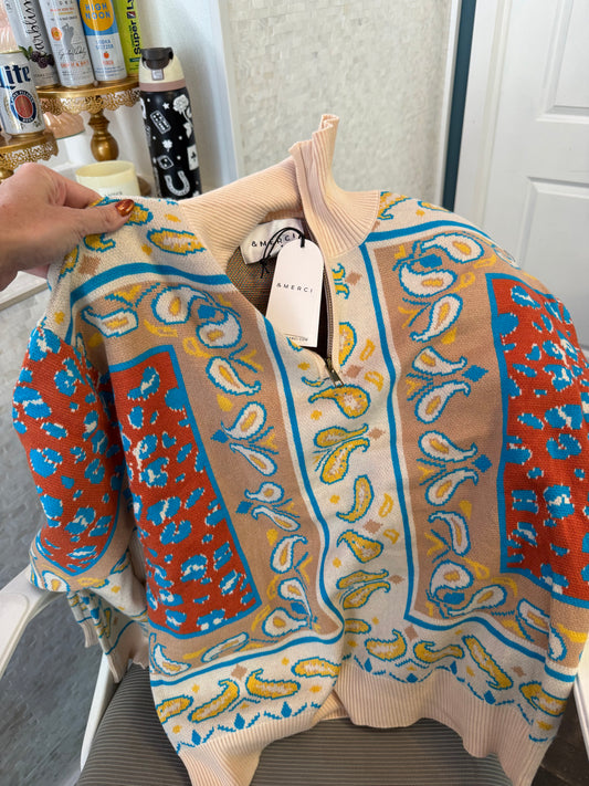 The Wild Paisley Half Zip Sweater