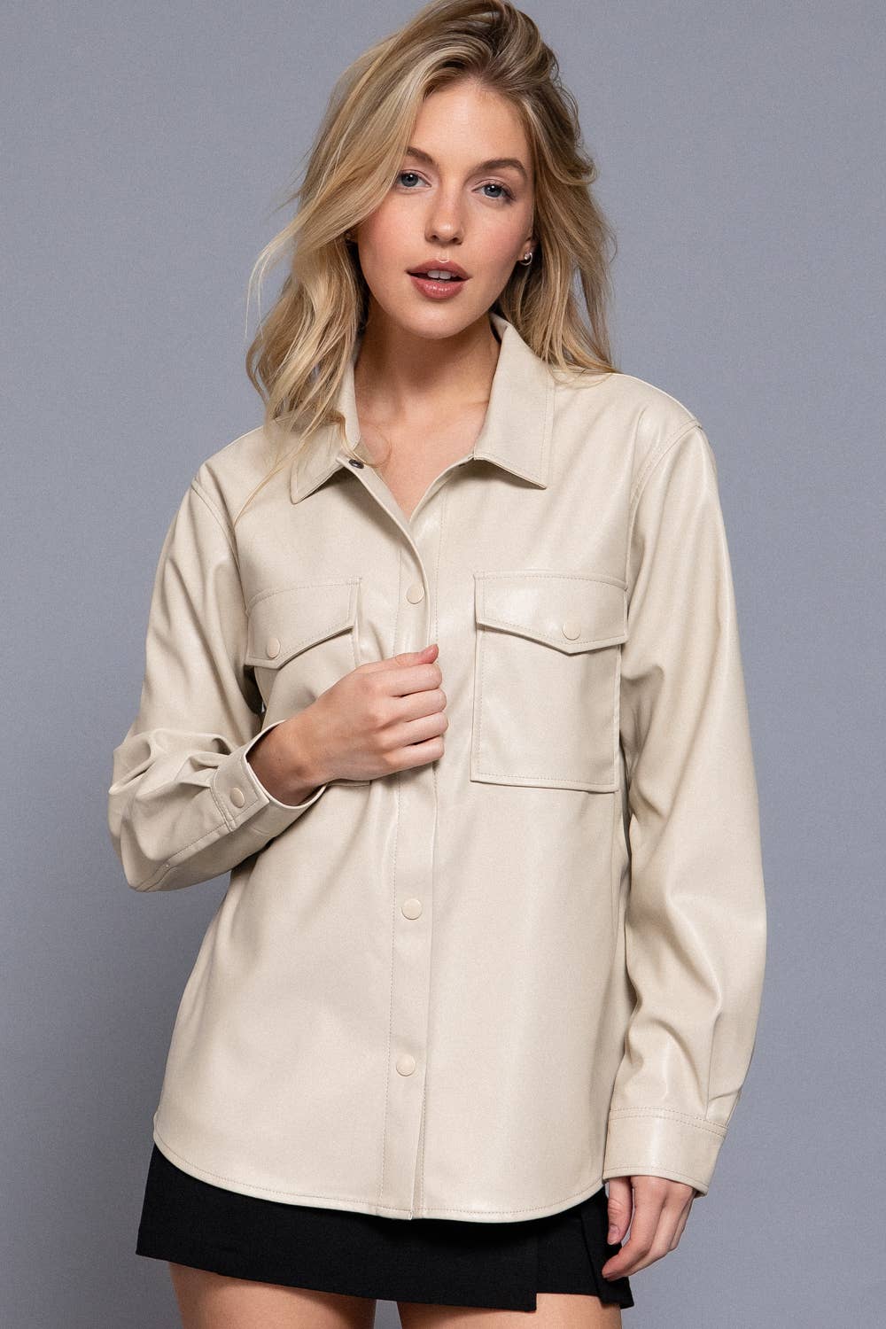 Ecru Faux Leather Shacket
