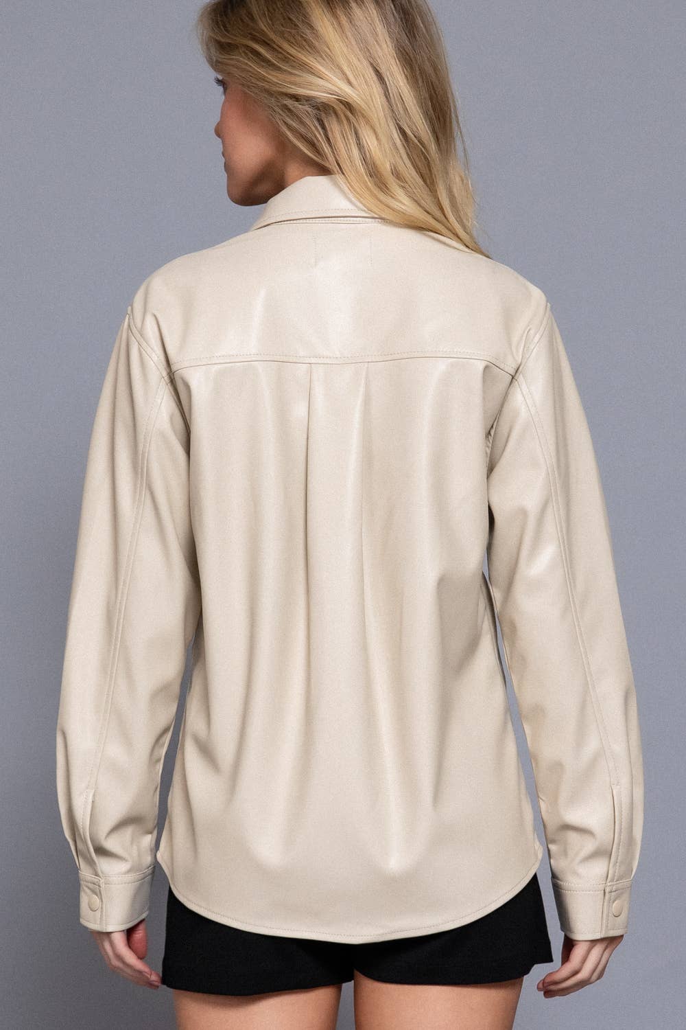 Ecru Faux Leather Shacket