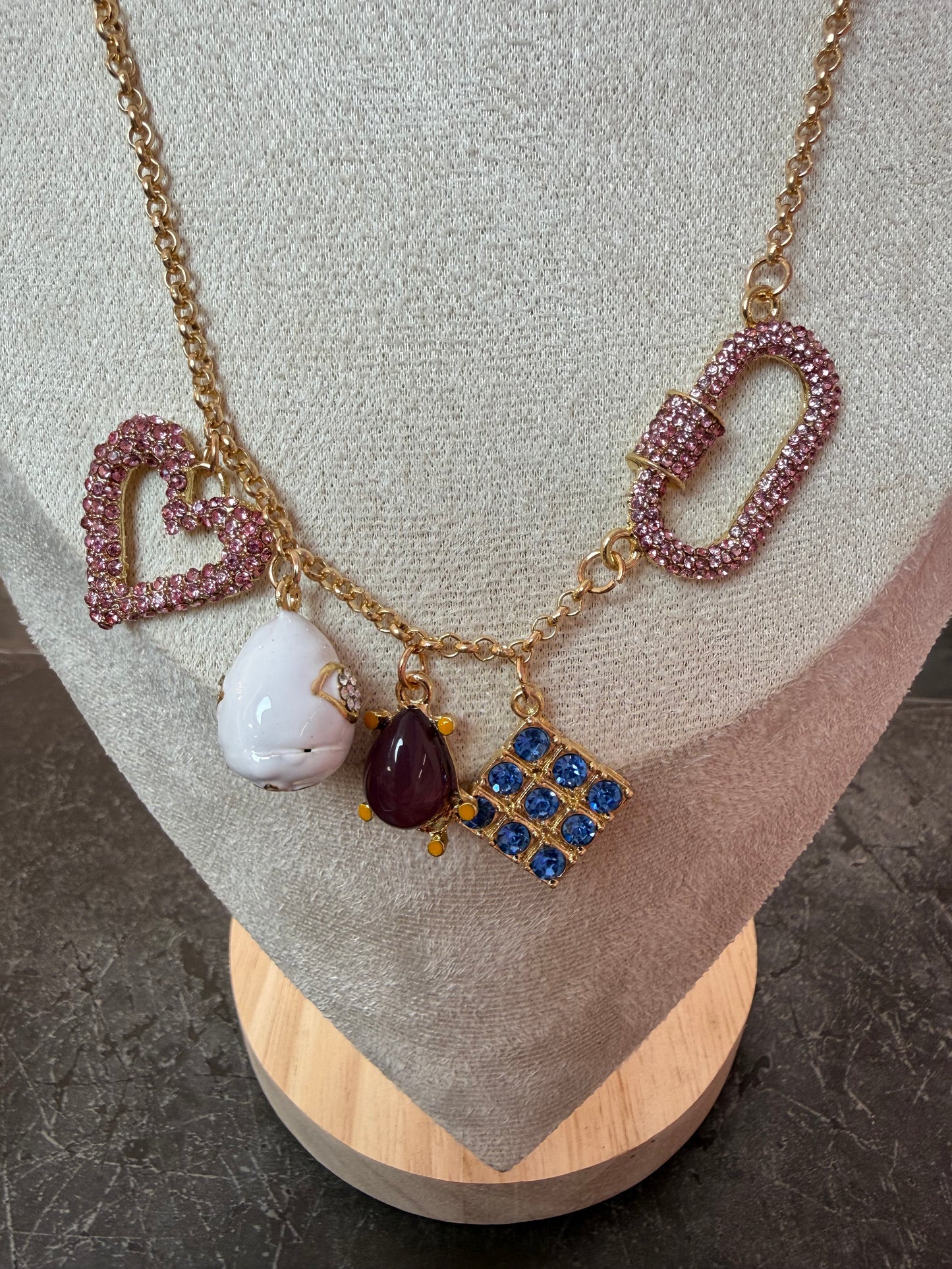 Pink Spark Heart Charm Necklace