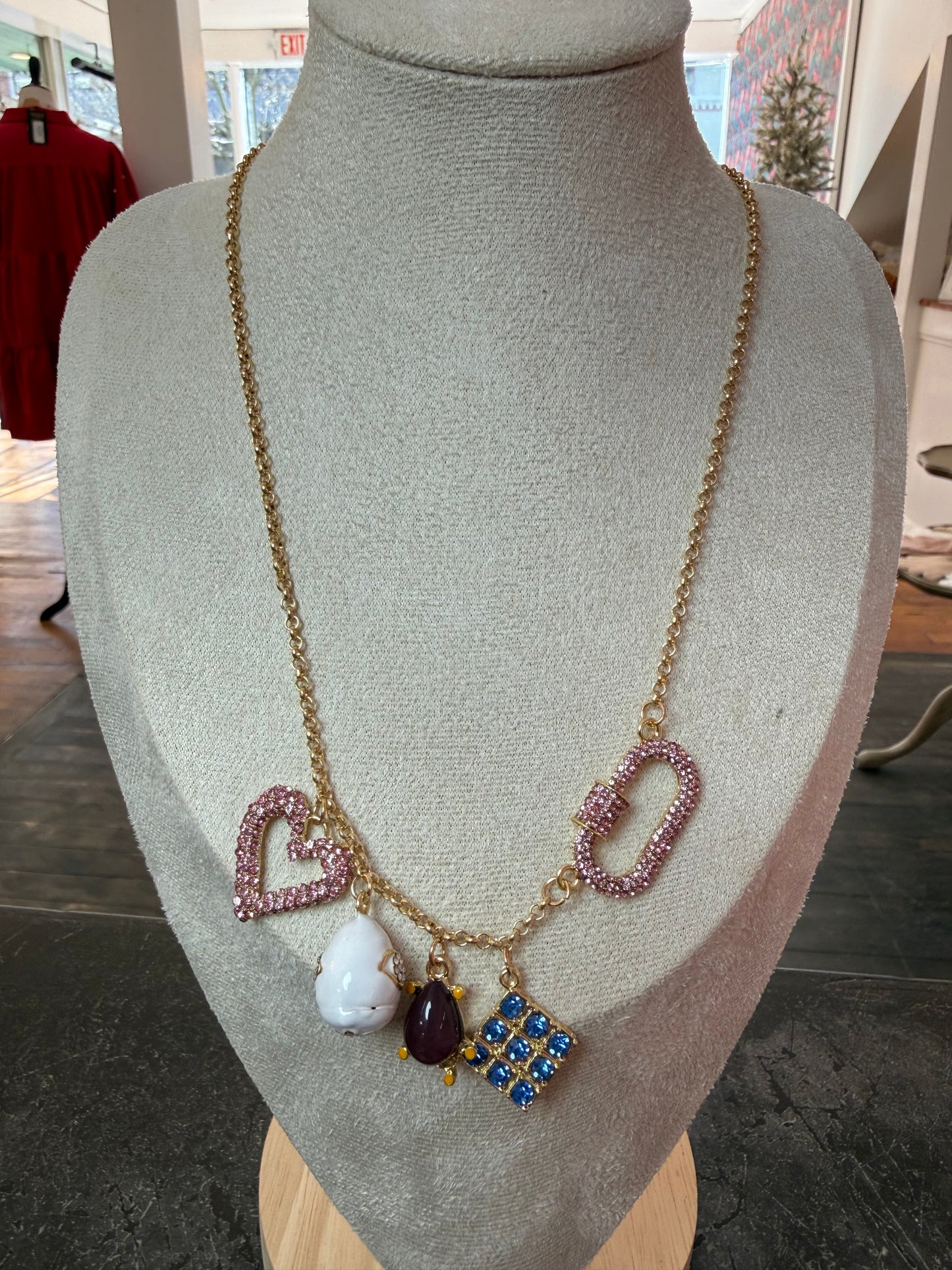 Pink Spark Heart Charm Necklace
