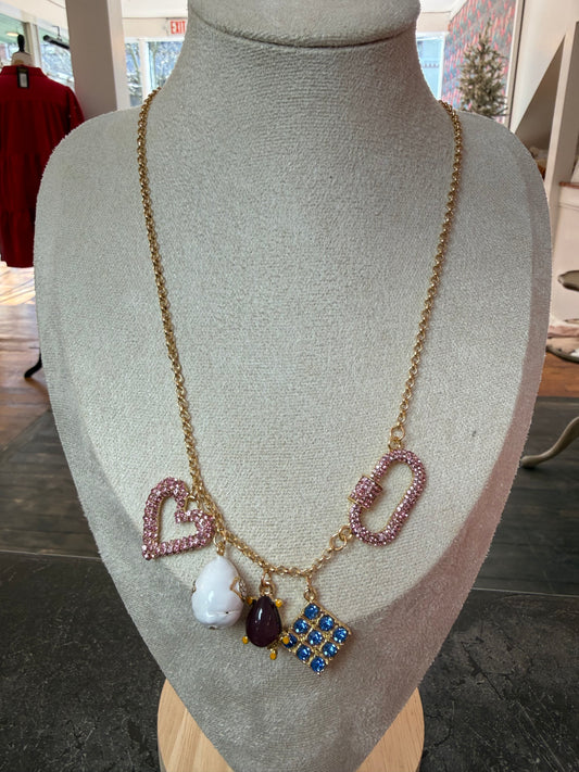 Pink Spark Heart Charm Necklace