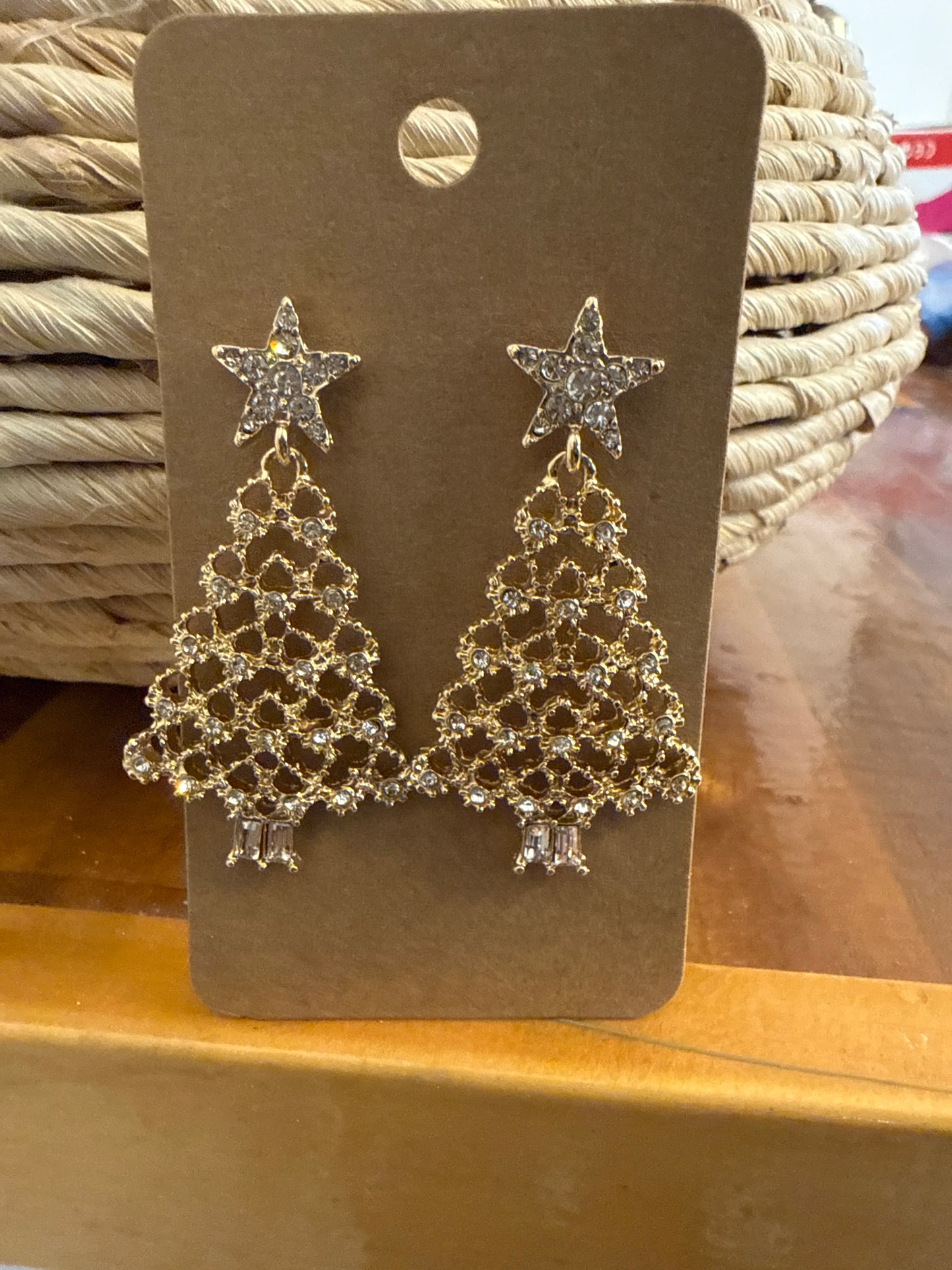 Golden Tinsel Tree Earrings