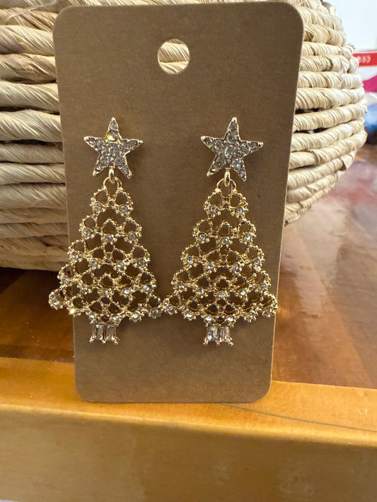 Golden Tinsel Tree Earrings