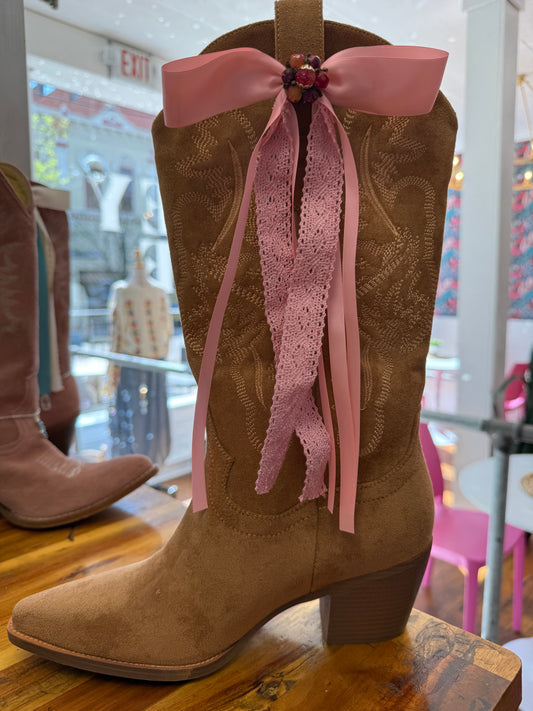 Boot Bows - Pink with Crotchet