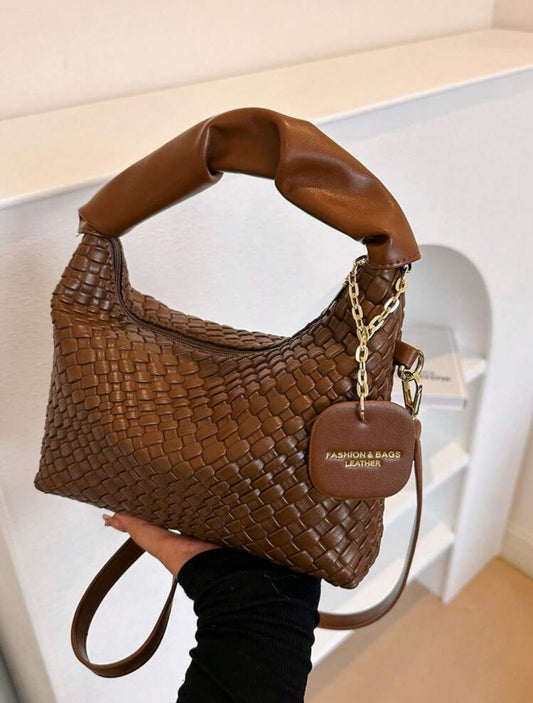 Brown Woven Handbag