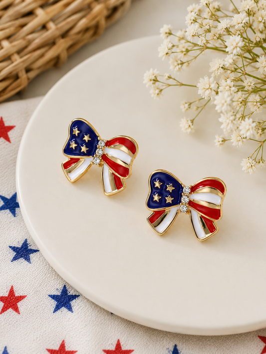 Stars and Stripes Bow Earrings