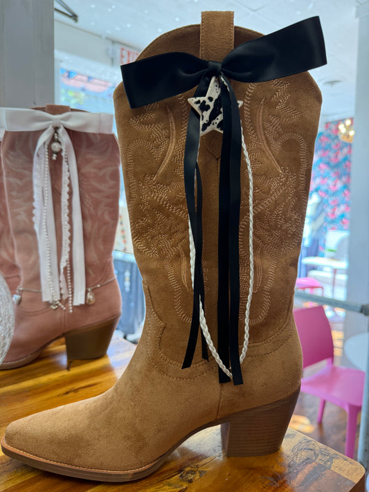 Boot Bows - Black with Cowhide Stars