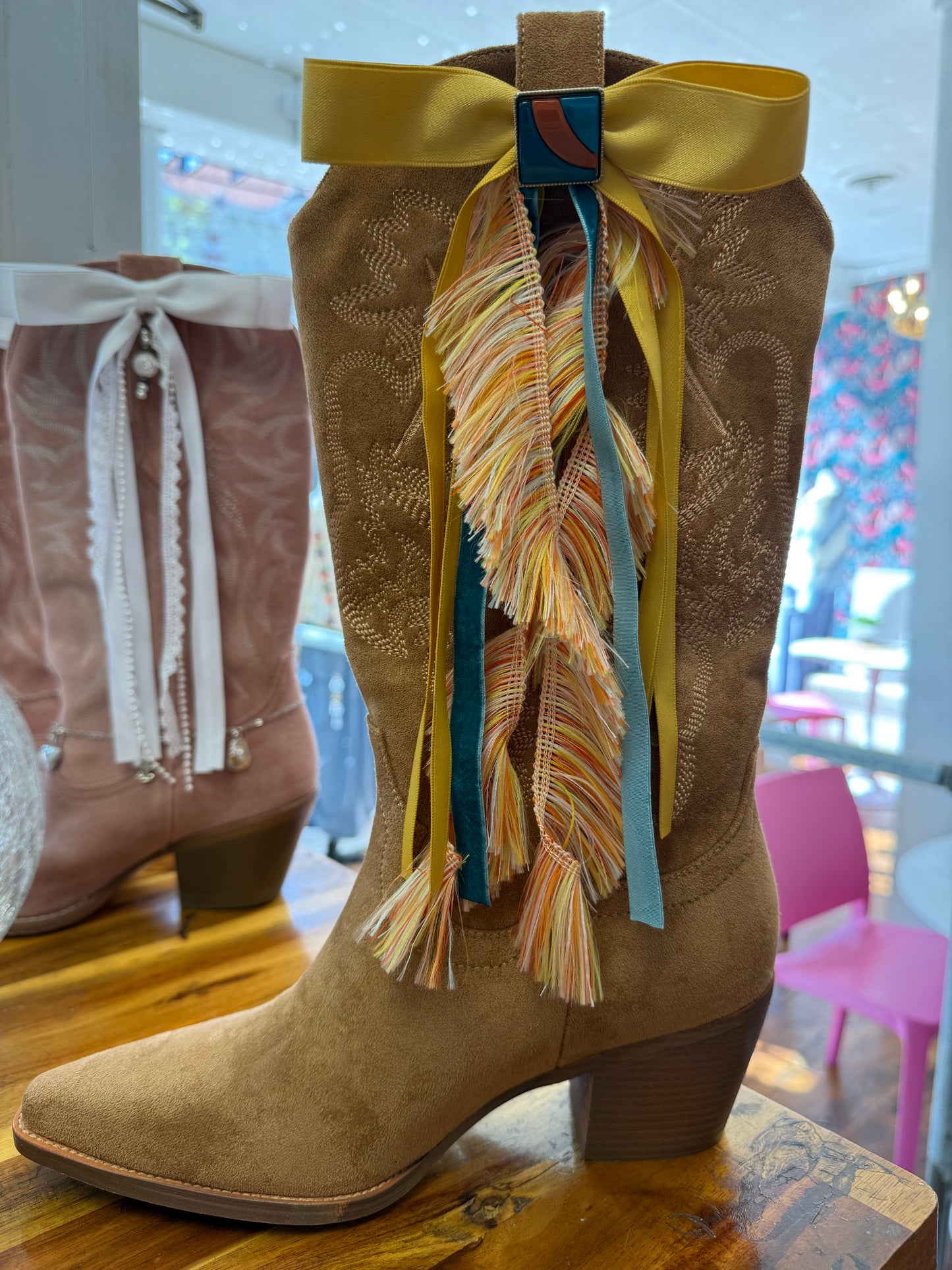 Boot Bows - Yellow with Teal