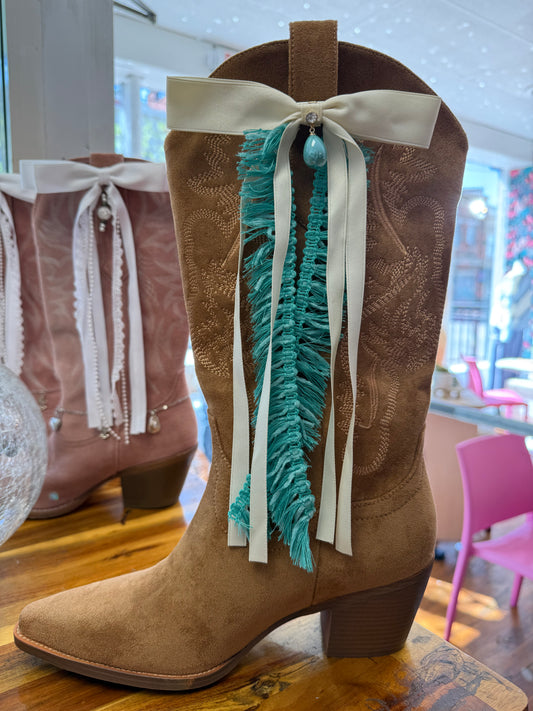 Boot Bows - White with Teal Accents