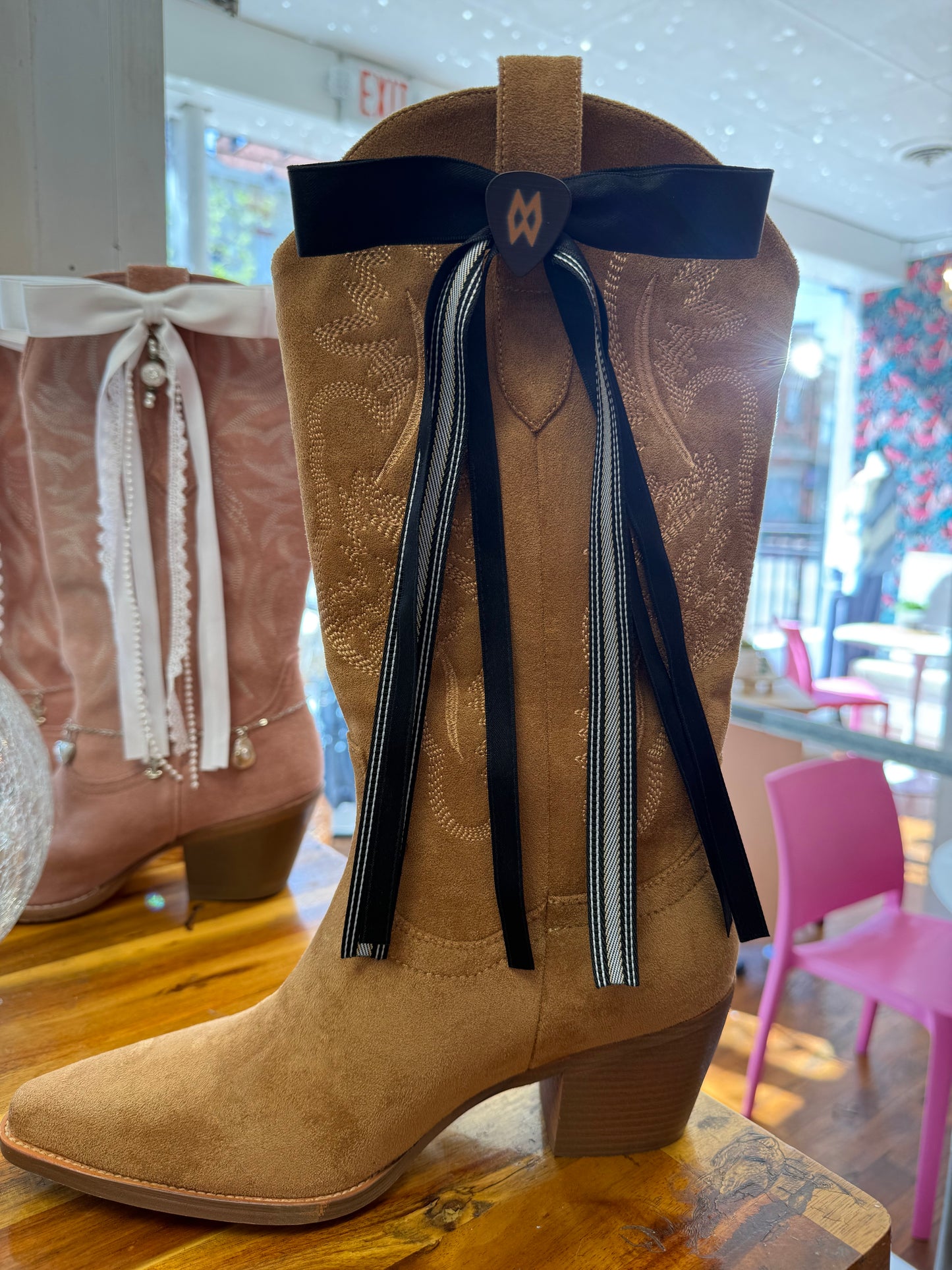 Boot Bows - Black with Guitar Pick
