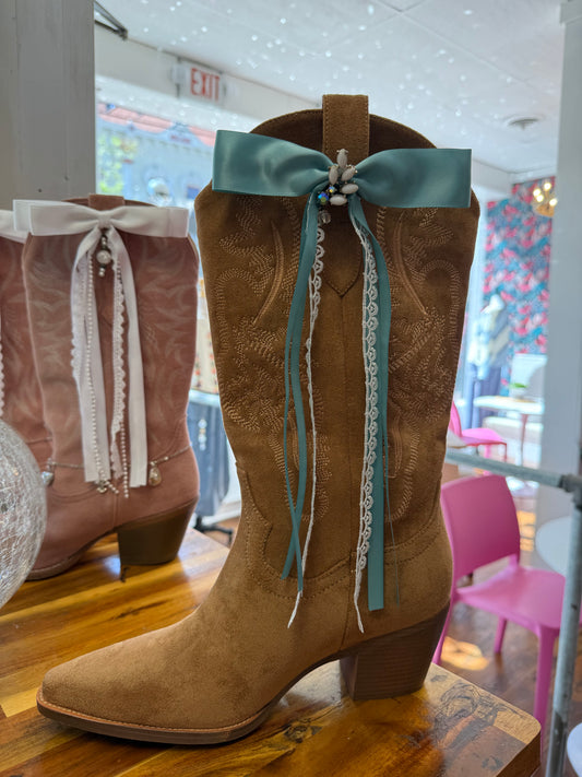 Boot Bows - Light Blue with White Pendant
