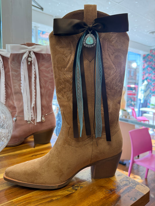 Boot Bows - Brown with teal accents