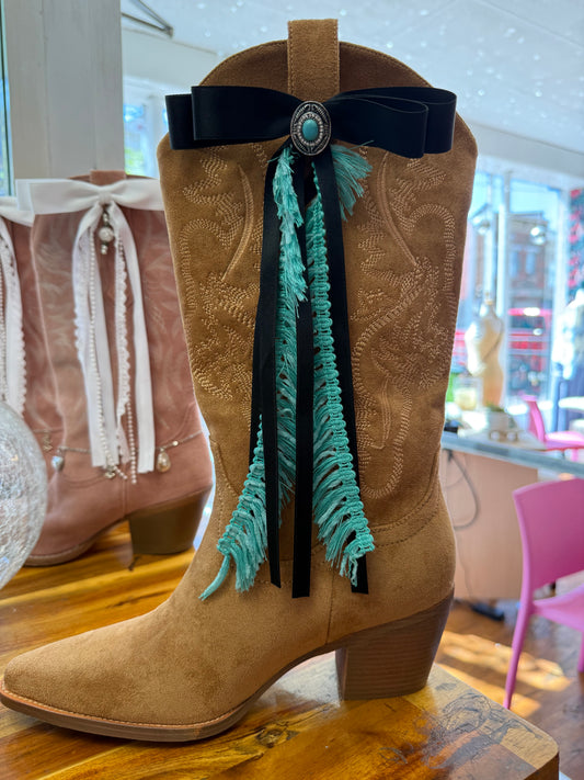 Boot Bows - Black with Teal