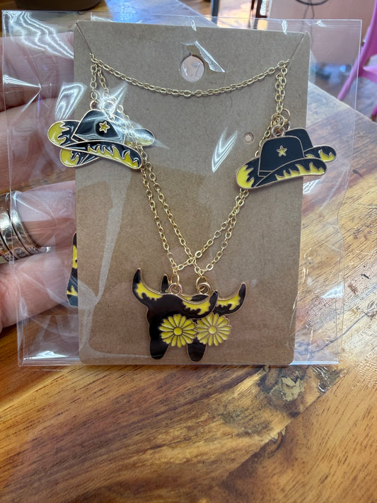 Boot Laces - Black & Yellow Steer Head with Boots