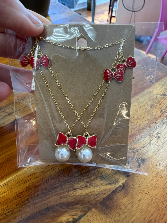 Boot Laces - Red Bow with Pearl Accent