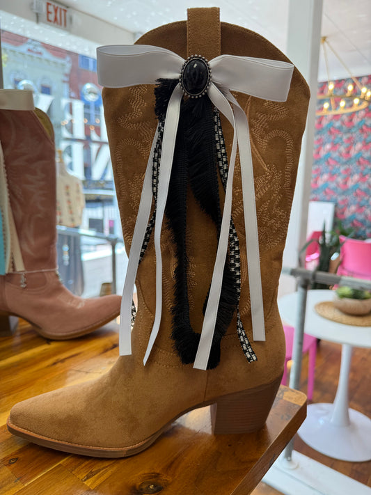 Boot Bows - Black and White with Black Pendant