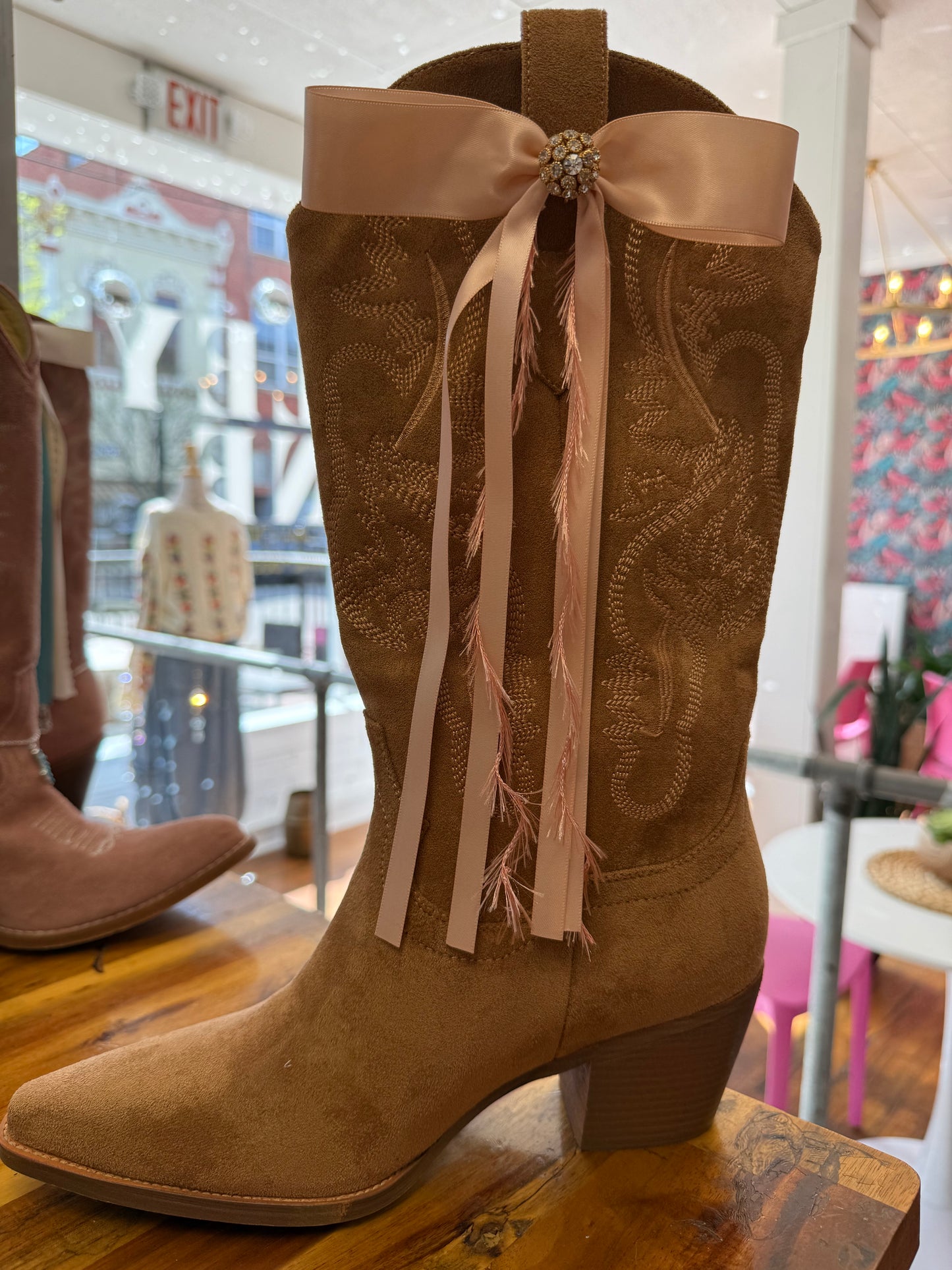 Boot Bows - Peach with Diamond Pendant