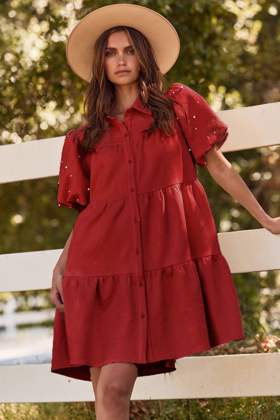 Crimson Pearl Tiered Dress